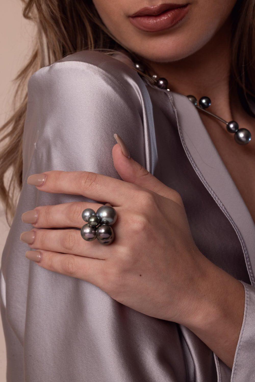 ASSAEL-Multi Bubble Tahitian Pearl Ring-WHITE GOLD