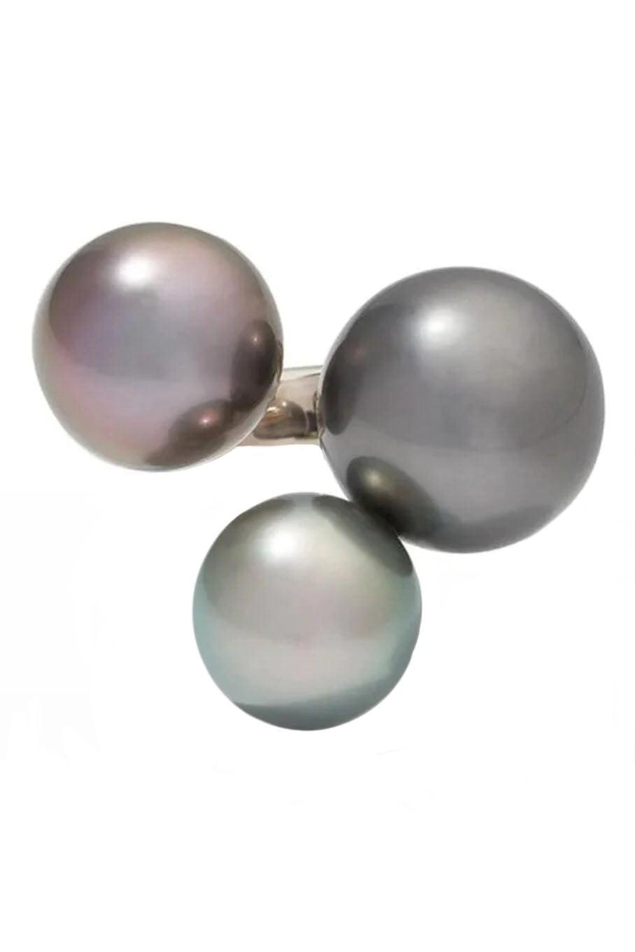 ASSAEL-Three Bubble Tahitian Pearl Ring-WHITE GOLD