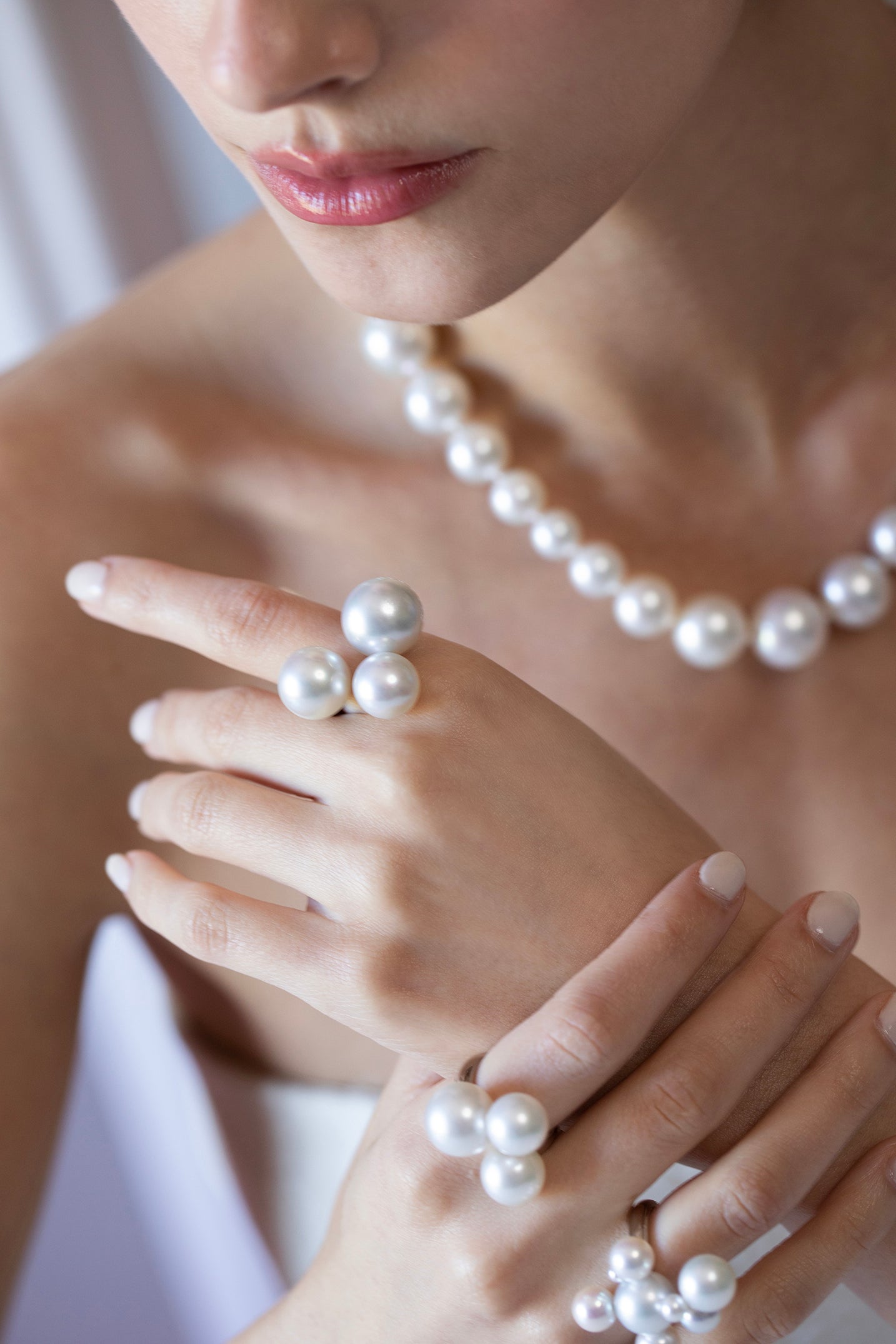 ASSAEL-Three Bubble South Sea Pearl Ring-WHITE GOLD
