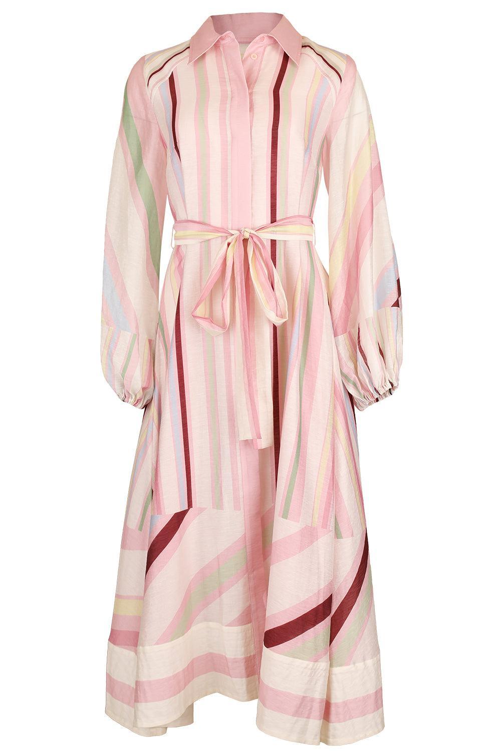 Saskia Midi Wrap Dress-STRIPE-2-CLOTHINGDRESSCASUAL-ASTON STUDIO