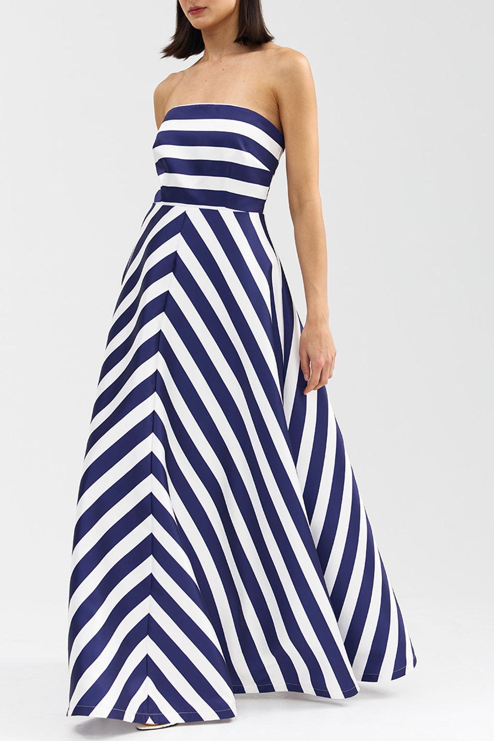 Audrey Gown - Royal Stripe-STRIPE-2-CLOTHINGDRESSGOWN-ASTON STUDIO