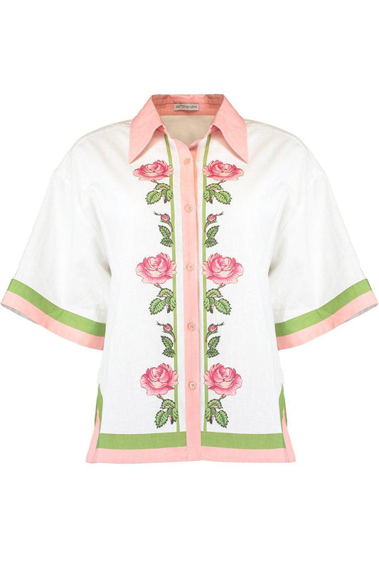 Neri Short Sleeve Button Shirt-FLORAL-0-CLOTHINGTOPBLOUSE-ASTON STUDIO