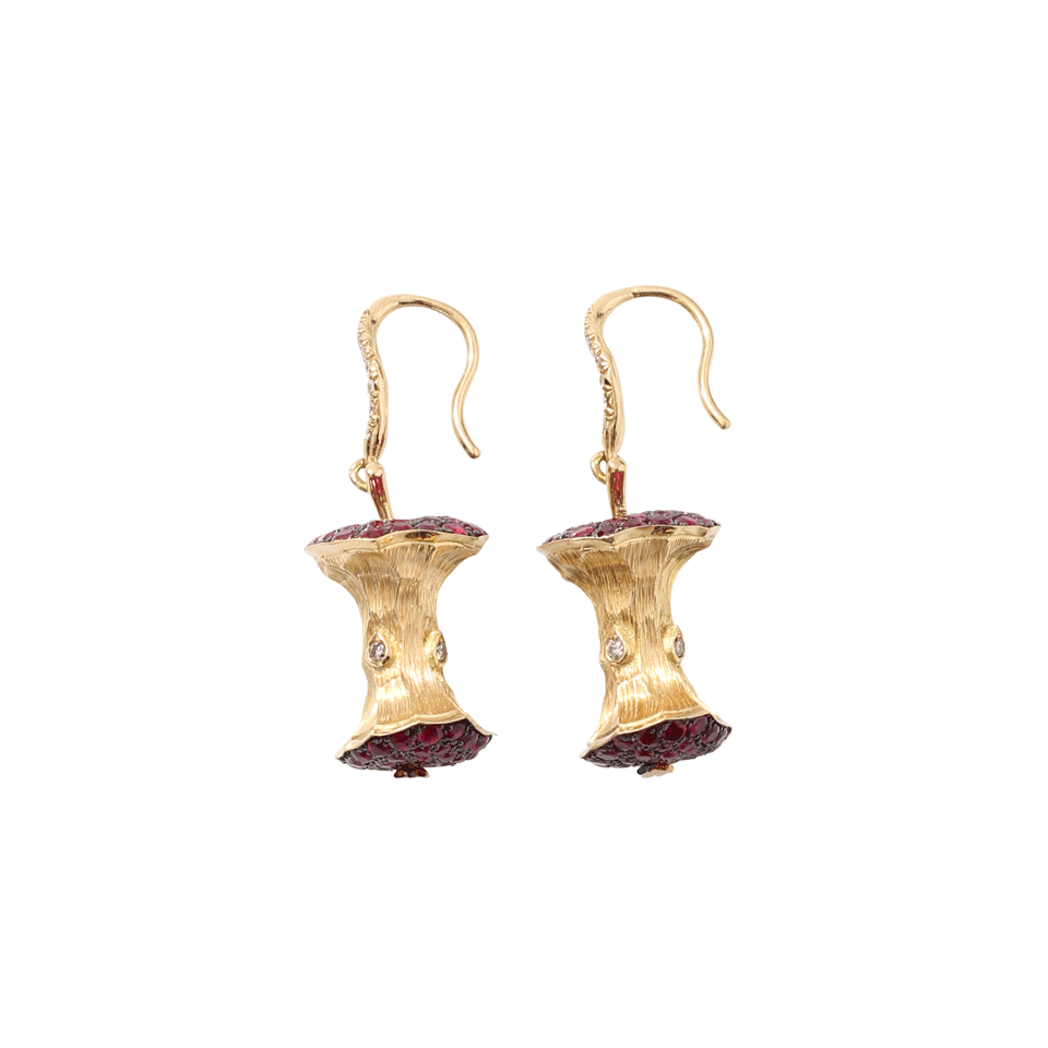 AURELIE BIDERMANN-Ruby Apple Core Earrings-YELLOW GOLD