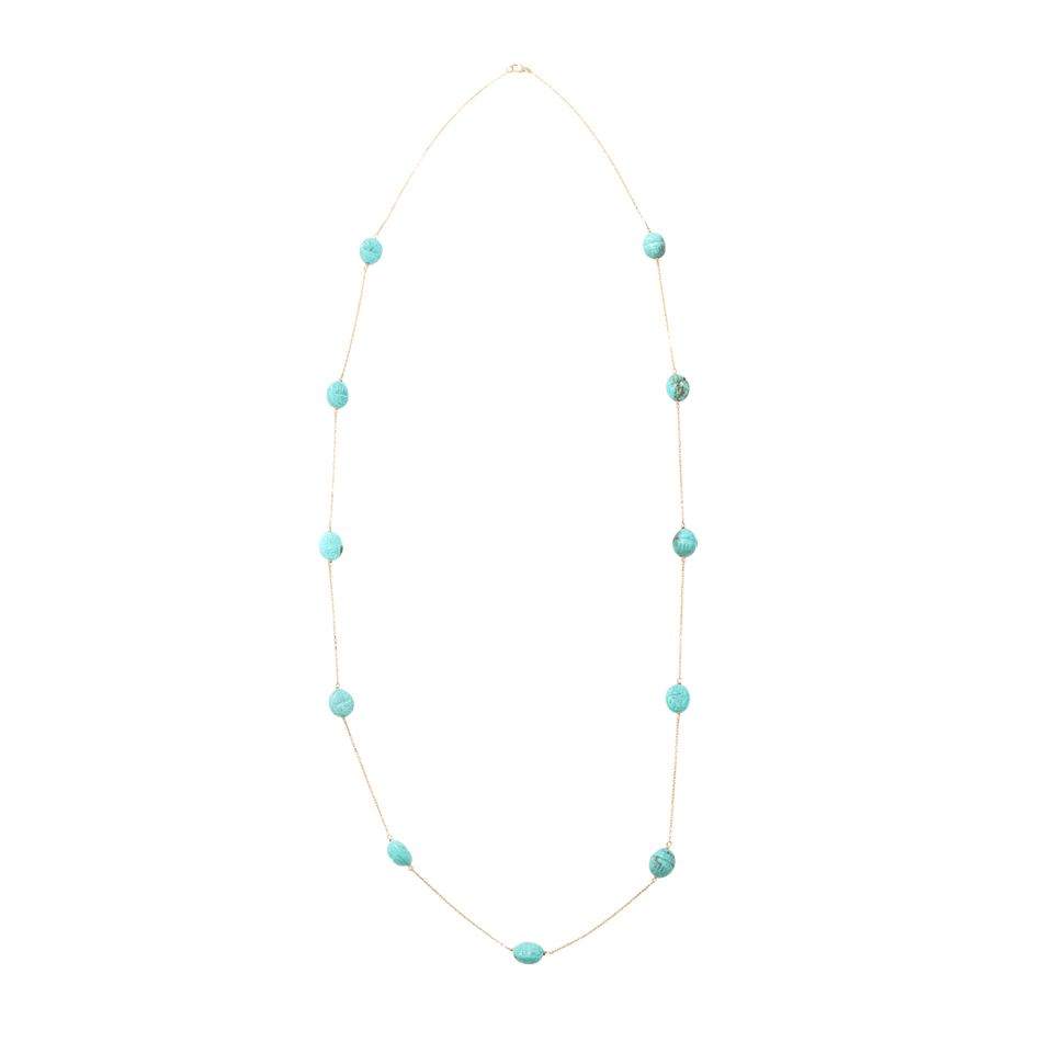AURELIE BIDERMANN-Turquoise Scarab Station Necklace-YELLOW GOLD