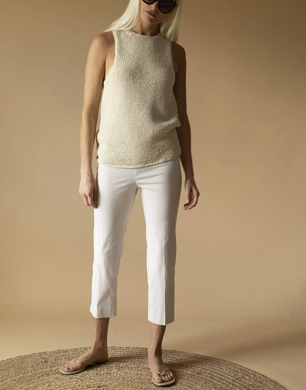 AVENUE MONTAIGNE-Seersucker Skinny Cropped Pant-