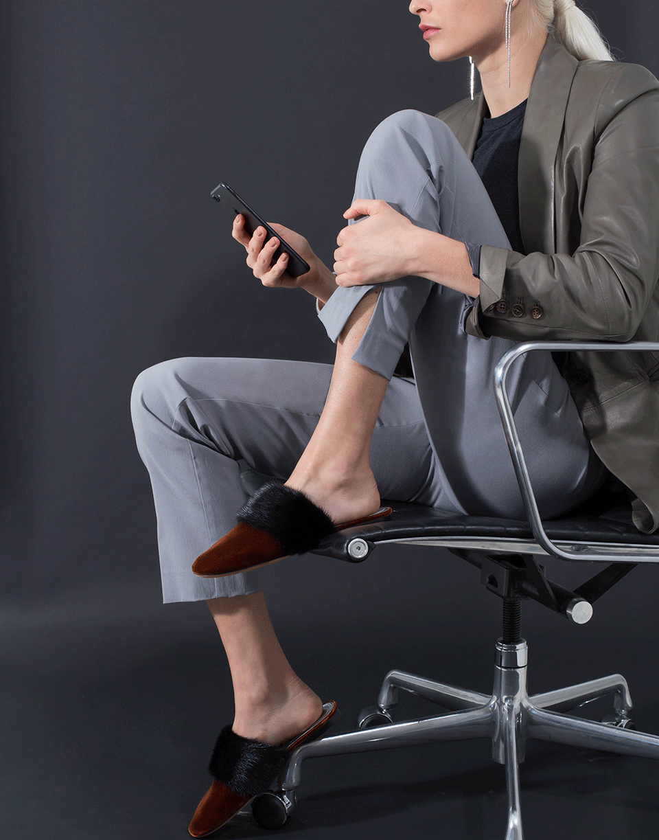 AVENUE MONTAIGNE-Light Grey Venezia Pull-On Ankle Slit Pant-