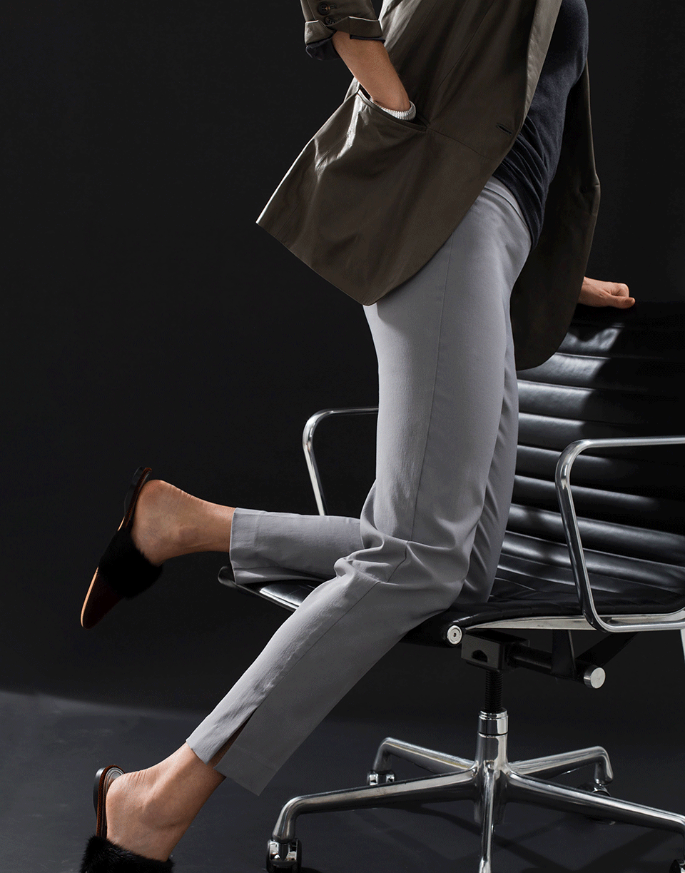 AVENUE MONTAIGNE-Light Grey Venezia Pull-On Ankle Slit Pant-