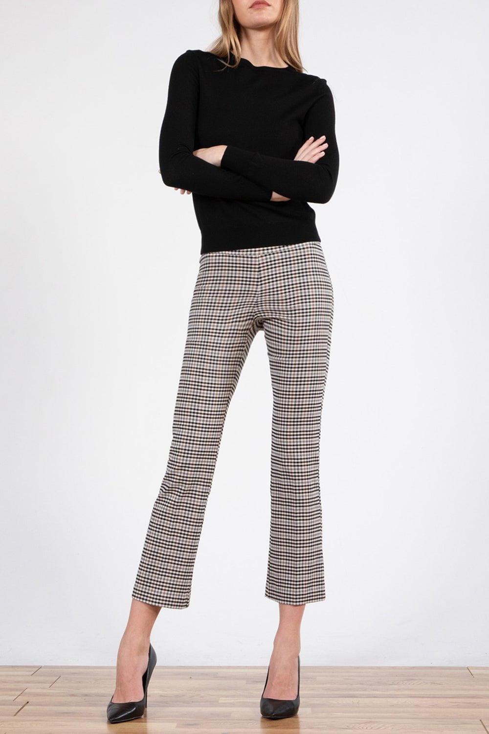 AVENUE MONTAIGNE-Leo Crop Flare Pant - Check-