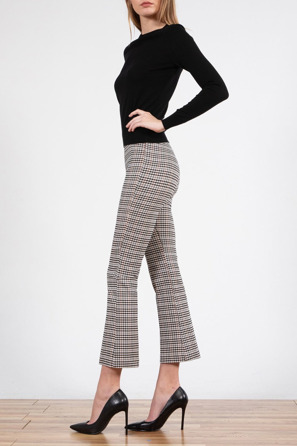 AVENUE MONTAIGNE-Leo Crop Flare Pant - Check-