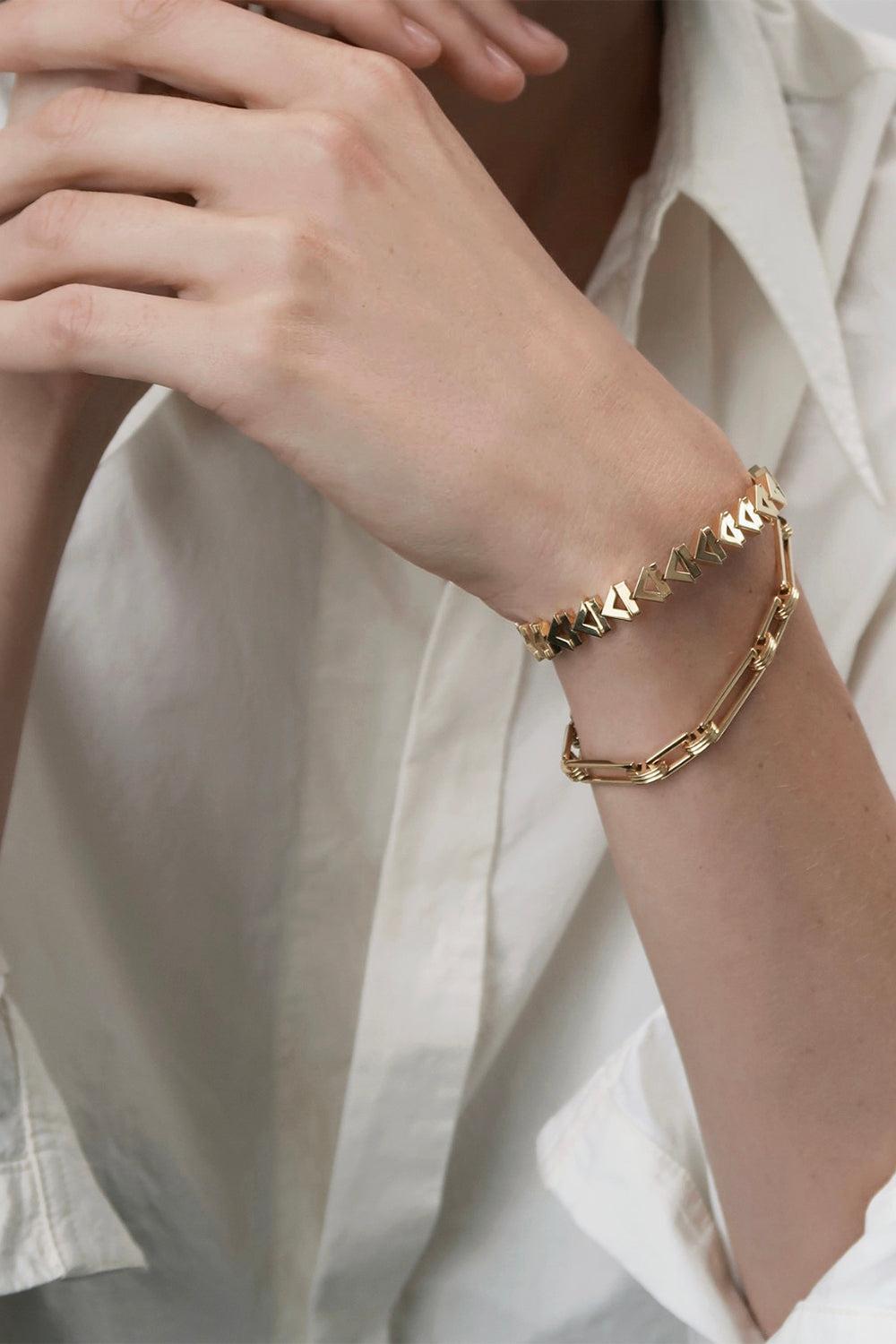 Deco Chevron Bracelet-YELLOW GOLD-6.5-JEWELRYFINE JEWELBRACELET O-AZLEE
