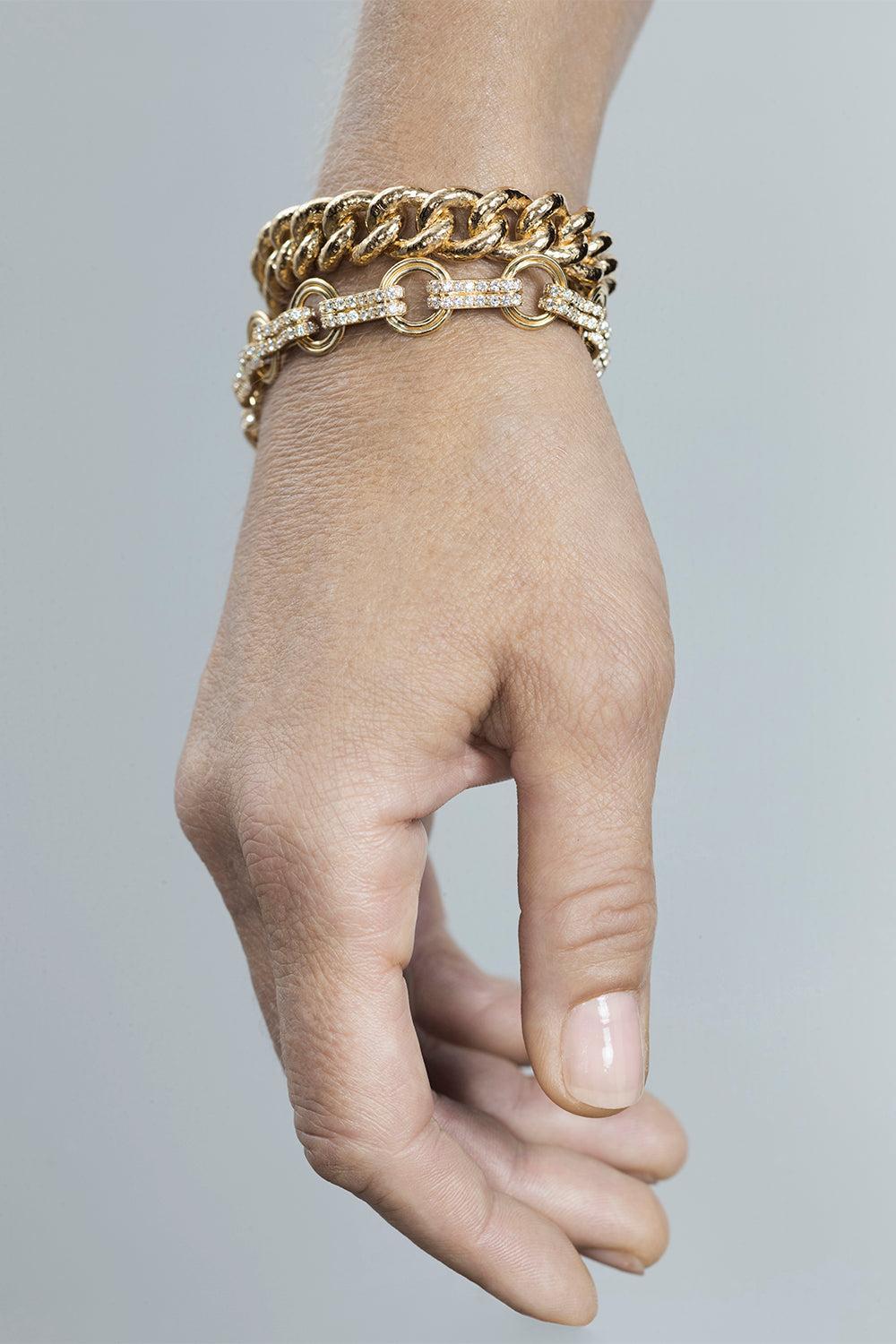 Diamond Alternating Robust Motif Bracelet-YELLOW GOLD-JEWELRYFINE JEWELBRACELET O-AZLEE