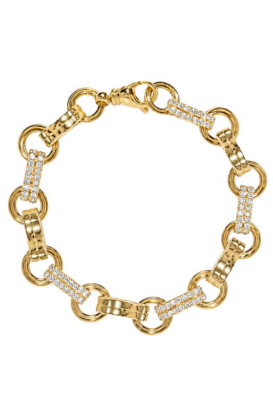 Diamond Alternating Robust Motif Bracelet-YELLOW GOLD-JEWELRYFINE JEWELBRACELET O-AZLEE