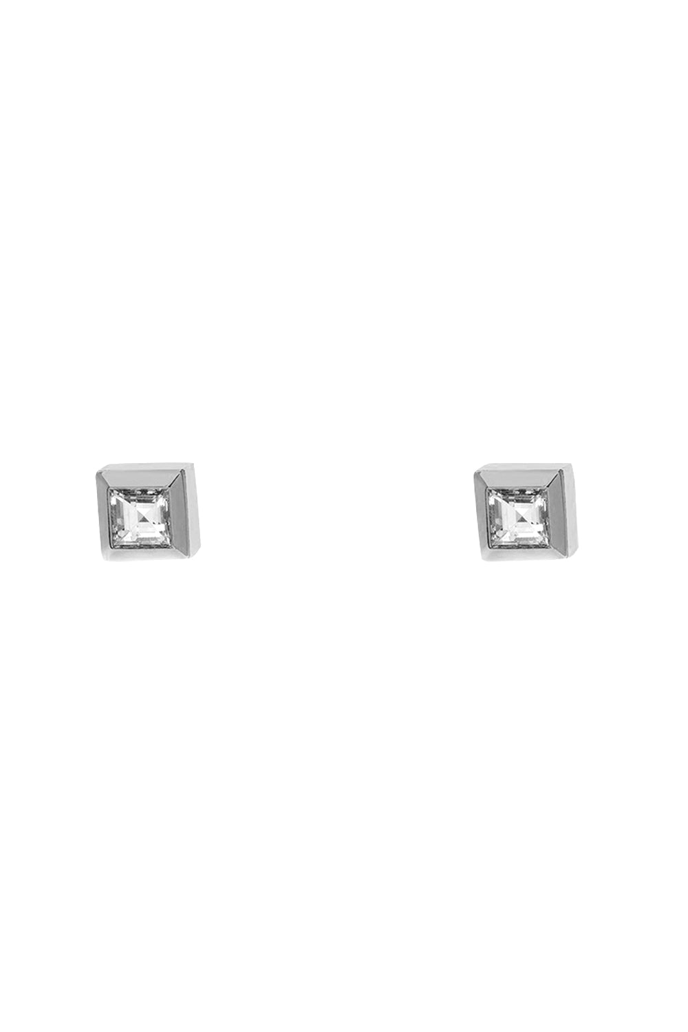 AZLEE-Bare Carre Stud Earrings-WHITE GOLD