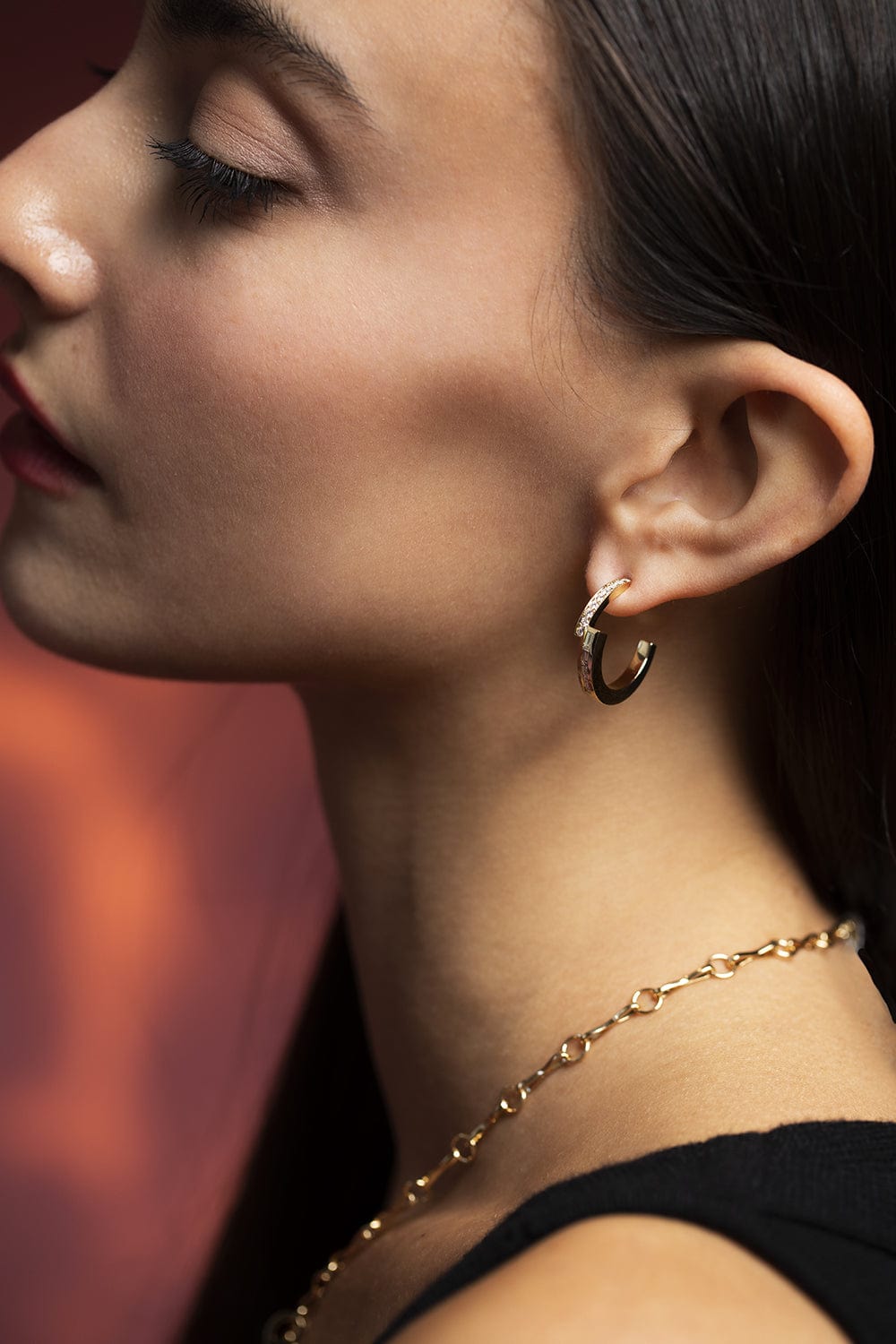 AZLEE-Pave and Baguette Diamond Hoops-WHITE GOLD