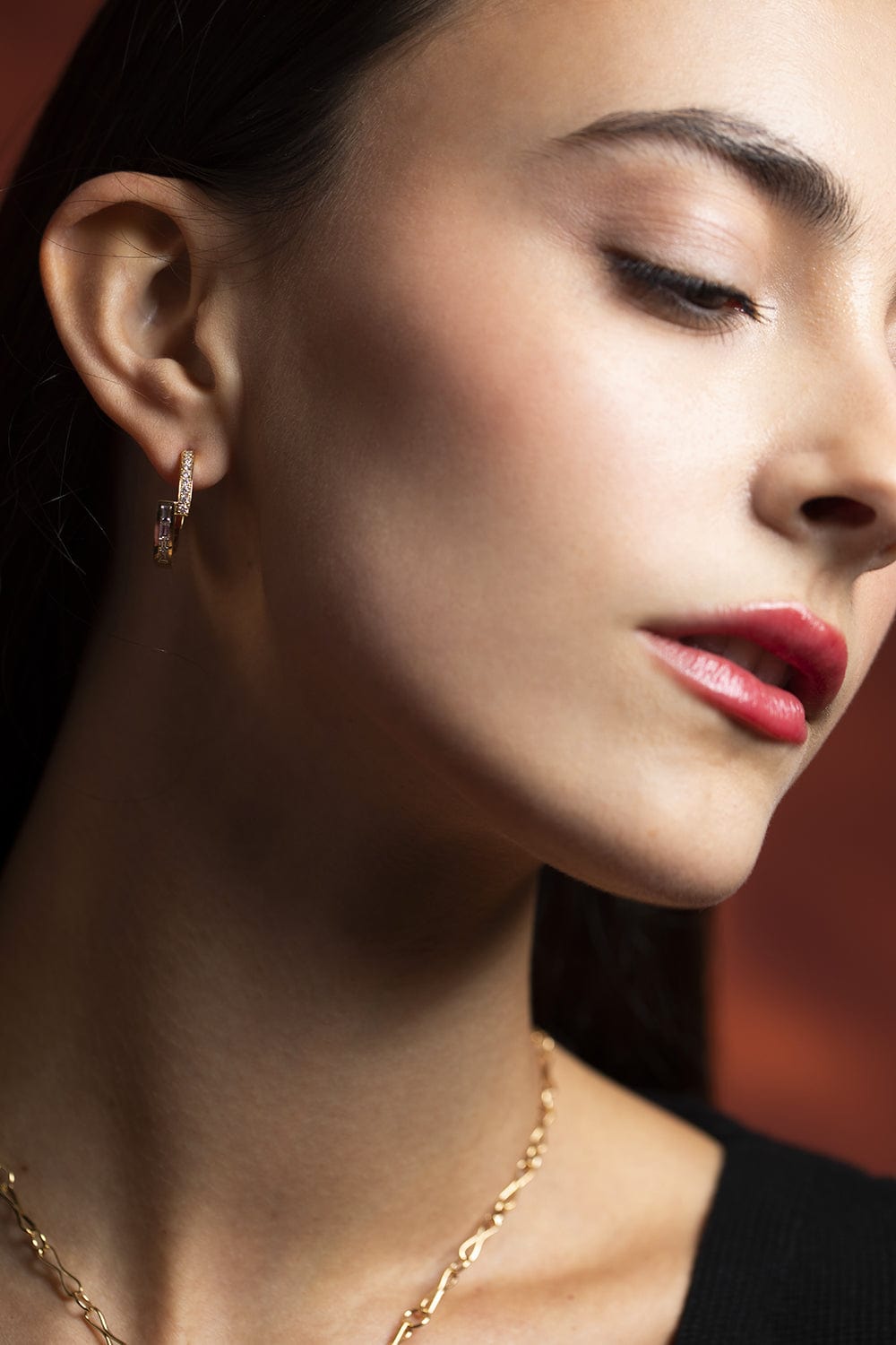AZLEE-Pave and Baguette Diamond Hoops-WHITE GOLD