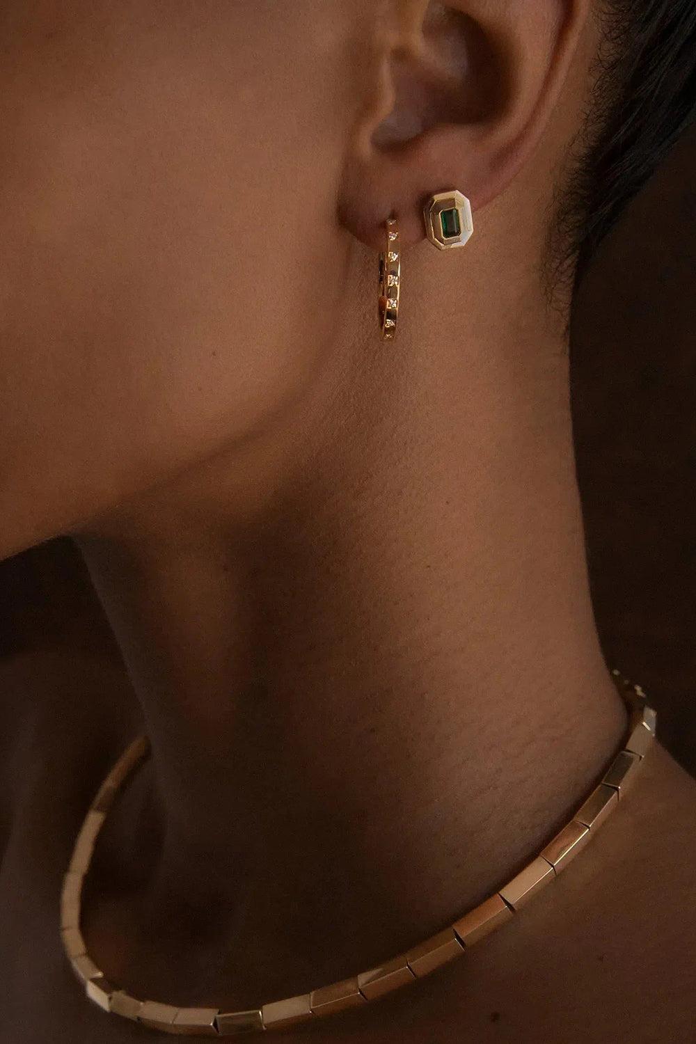 Emerald Staircase Stud Earrings-YELLOW GOLD-JEWELRYFINE JEWELEARRING-AZLEE