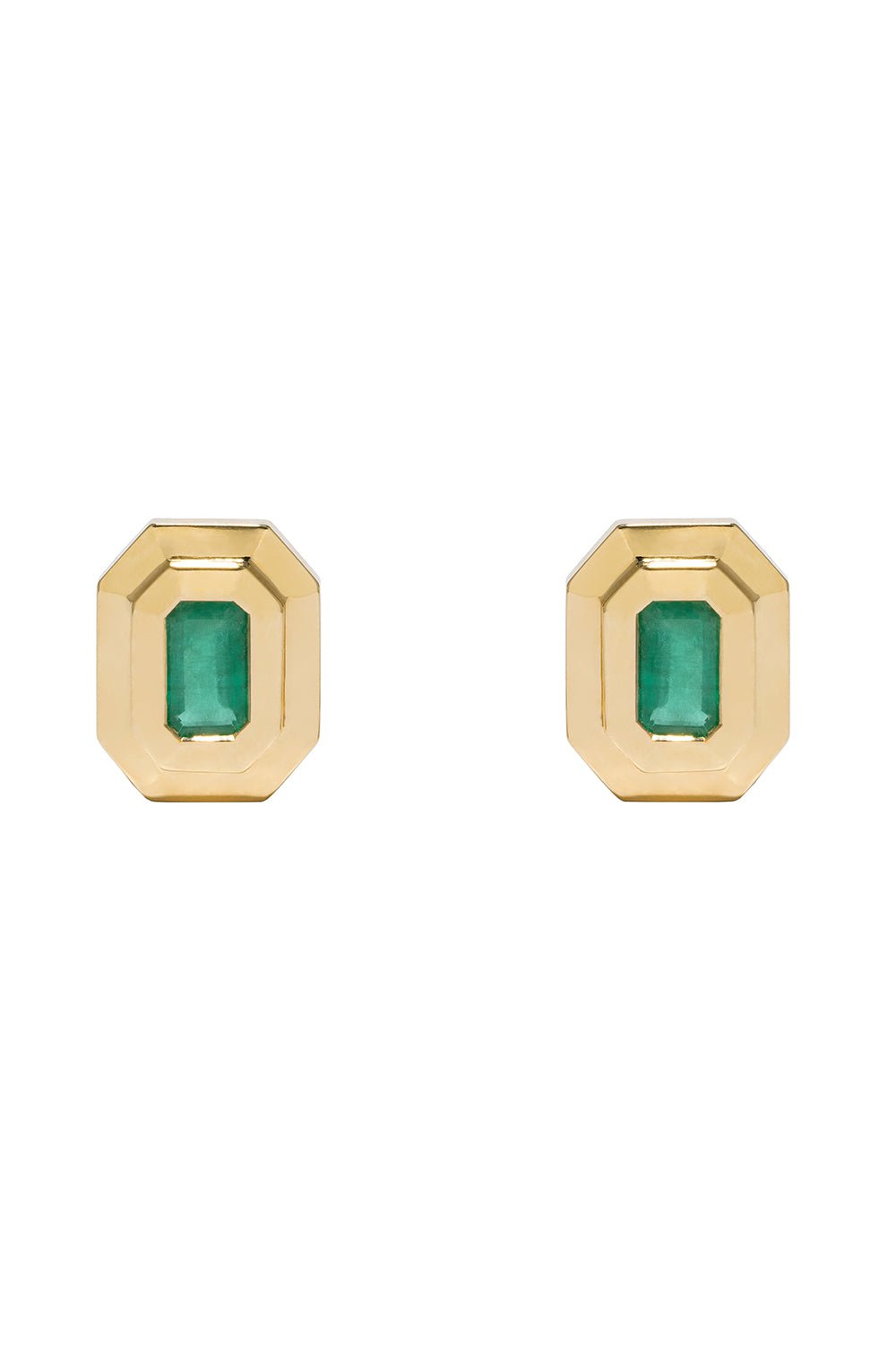 AZLEE-Emerald Staircase Stud Earrings-YELLOW GOLD