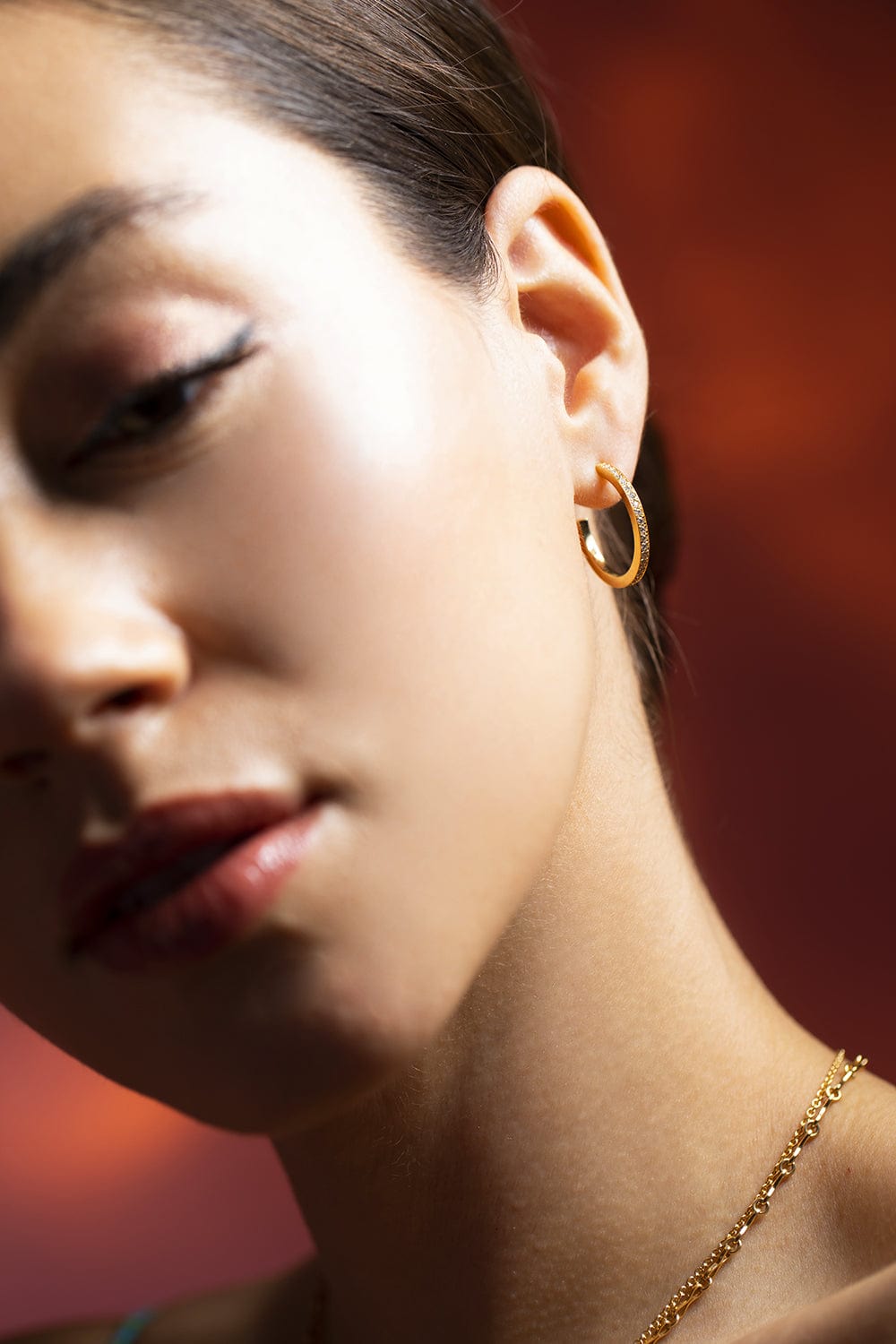 AZLEE-Front Diamond Hoops-YELLOW GOLD