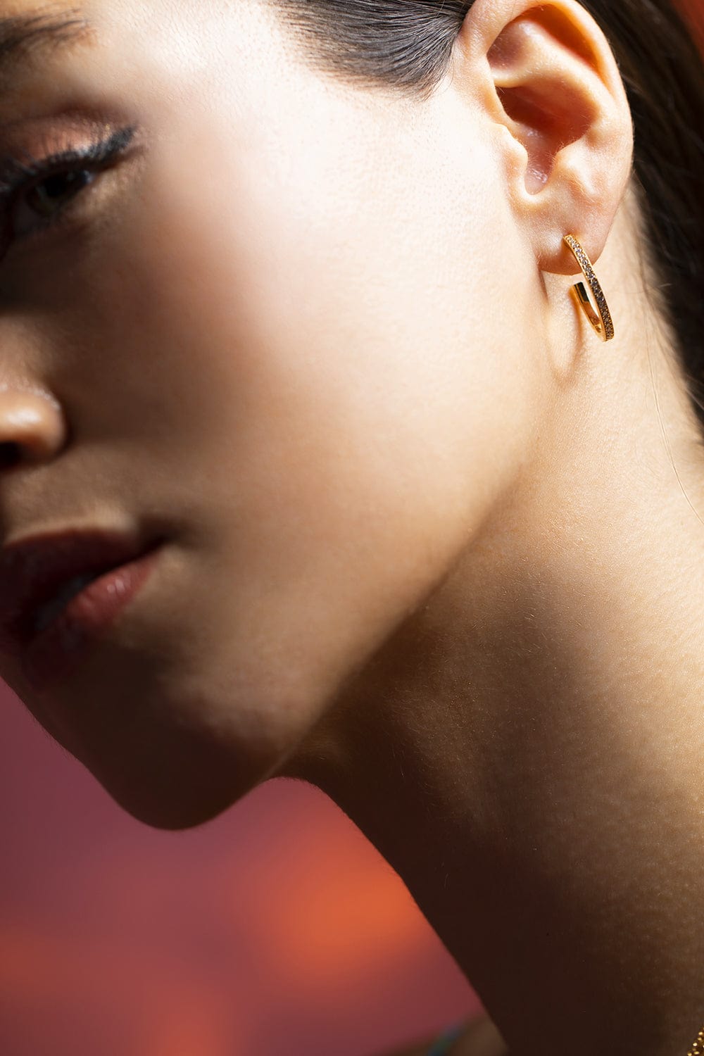 AZLEE-Front Diamond Hoops-YELLOW GOLD
