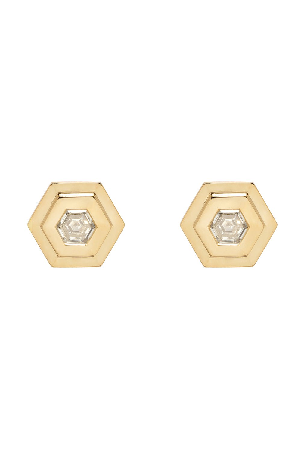 AZLEE-Hexagon Diamond Staircase Stud Earrings-YELLOW GOLD