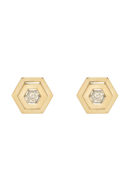 AZLEE-Hexagon Diamond Staircase Stud Earrings-YELLOW GOLD