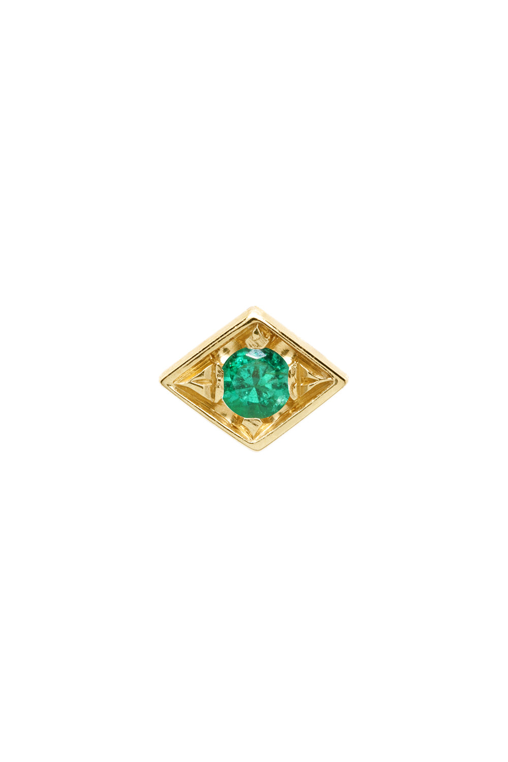 AZLEE-Petite Emerald Lone Burst Stud Earring-YELLOW GOLD