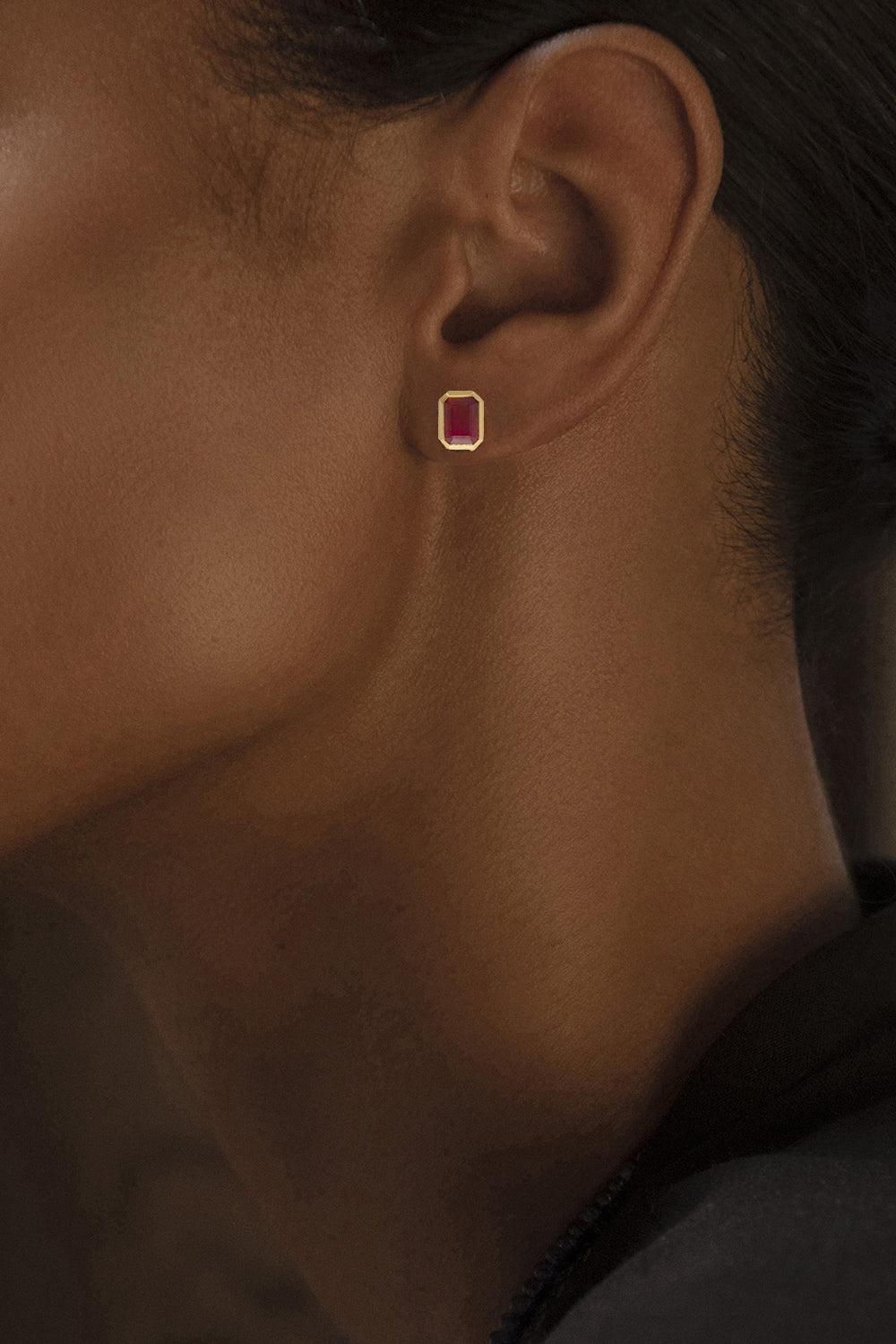 Rich Ruby Medium Stud Earrings-YELLOW GOLD-JEWELRYFINE JEWELEARRING-AZLEE