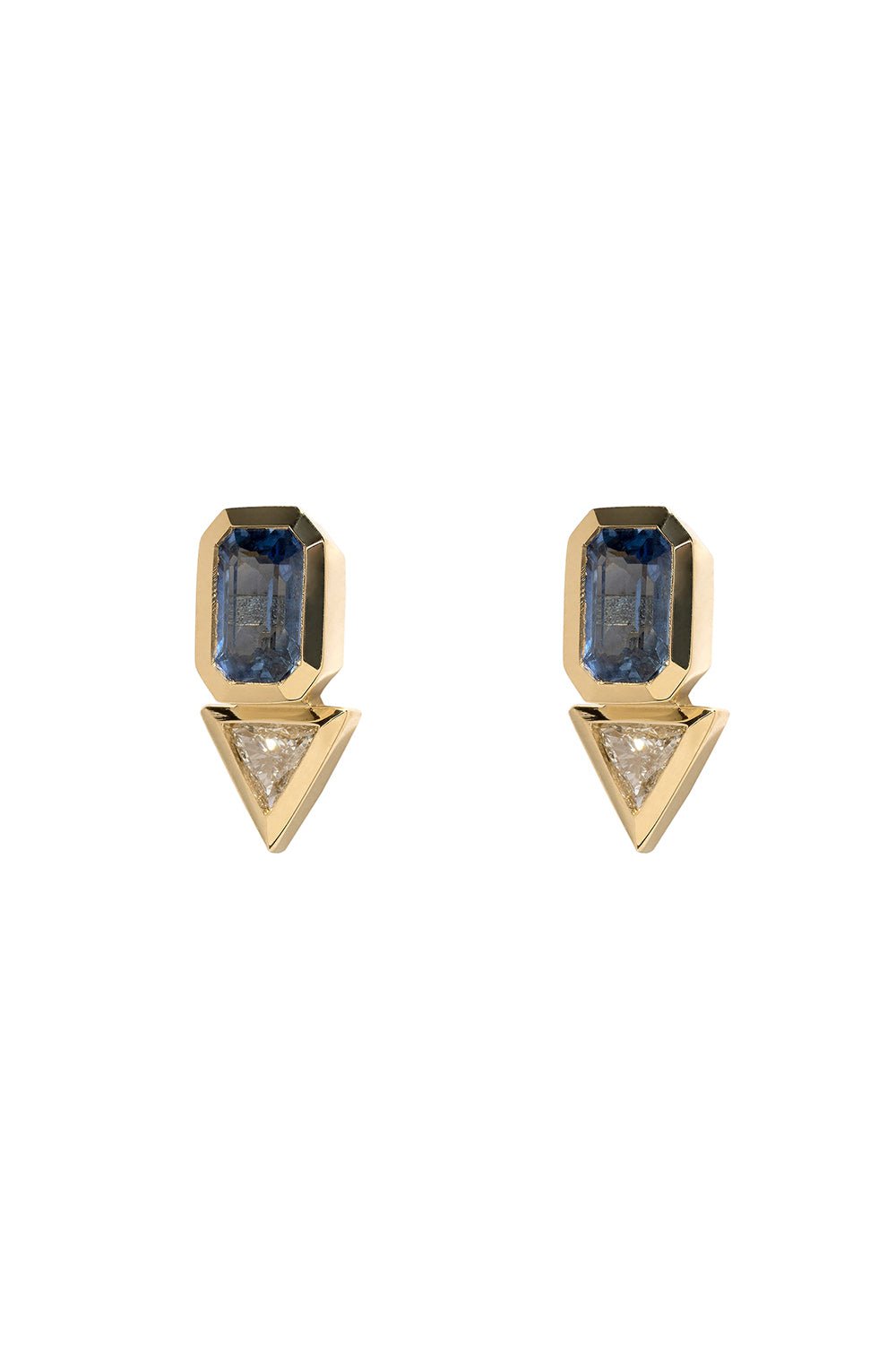 AZLEE-Sapphire Trillion Diamond Stud Earrings-YELLOW GOLD
