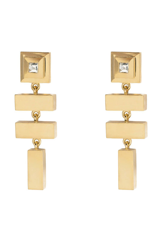 AZLEE-Scattered Gold Bar Carre Diamond Staircase Earrings-YELLOW GOLD