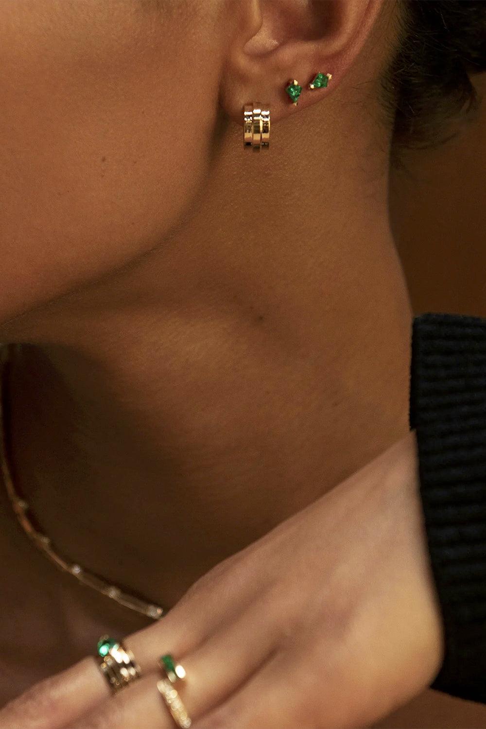 Staircase 3-Tier Huggie Earrings-YELLOW GOLD-JEWELRYFINE JEWELEARRING-AZLEE