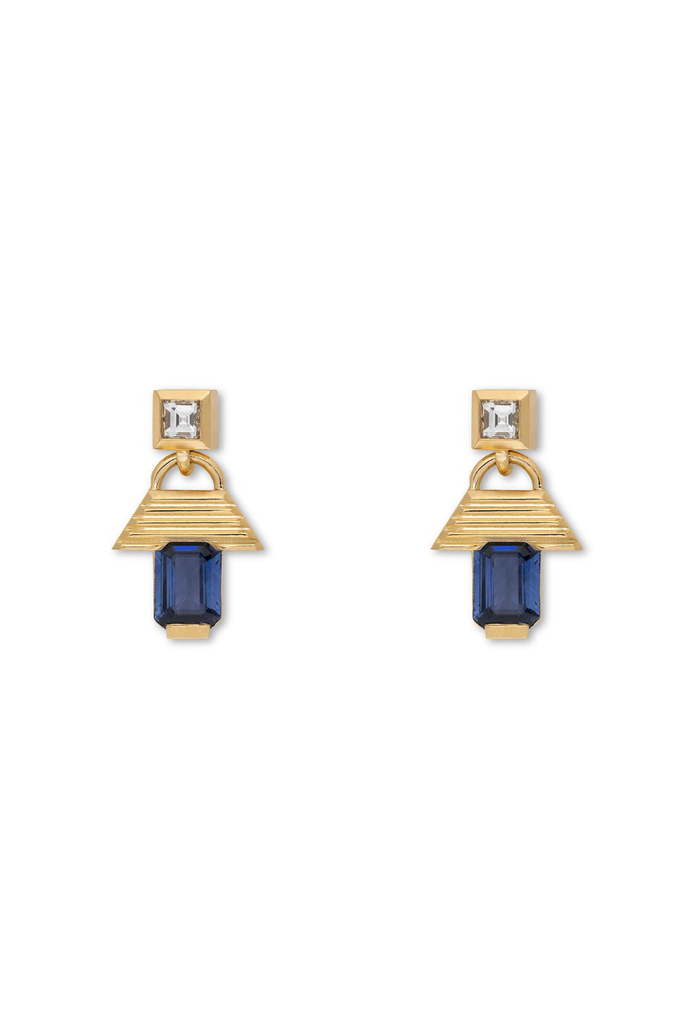 AZLEE-Escalier Large Sapphire Drop Earrings-YELLOW GOLD