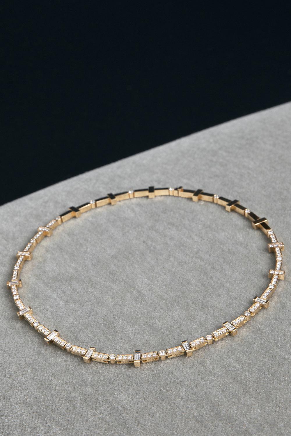 Diamond Scattered Bar Tennis Necklace-YELLOW GOLD-15.75-JEWELRYFINE JEWELNECKLACE O-AZLEE