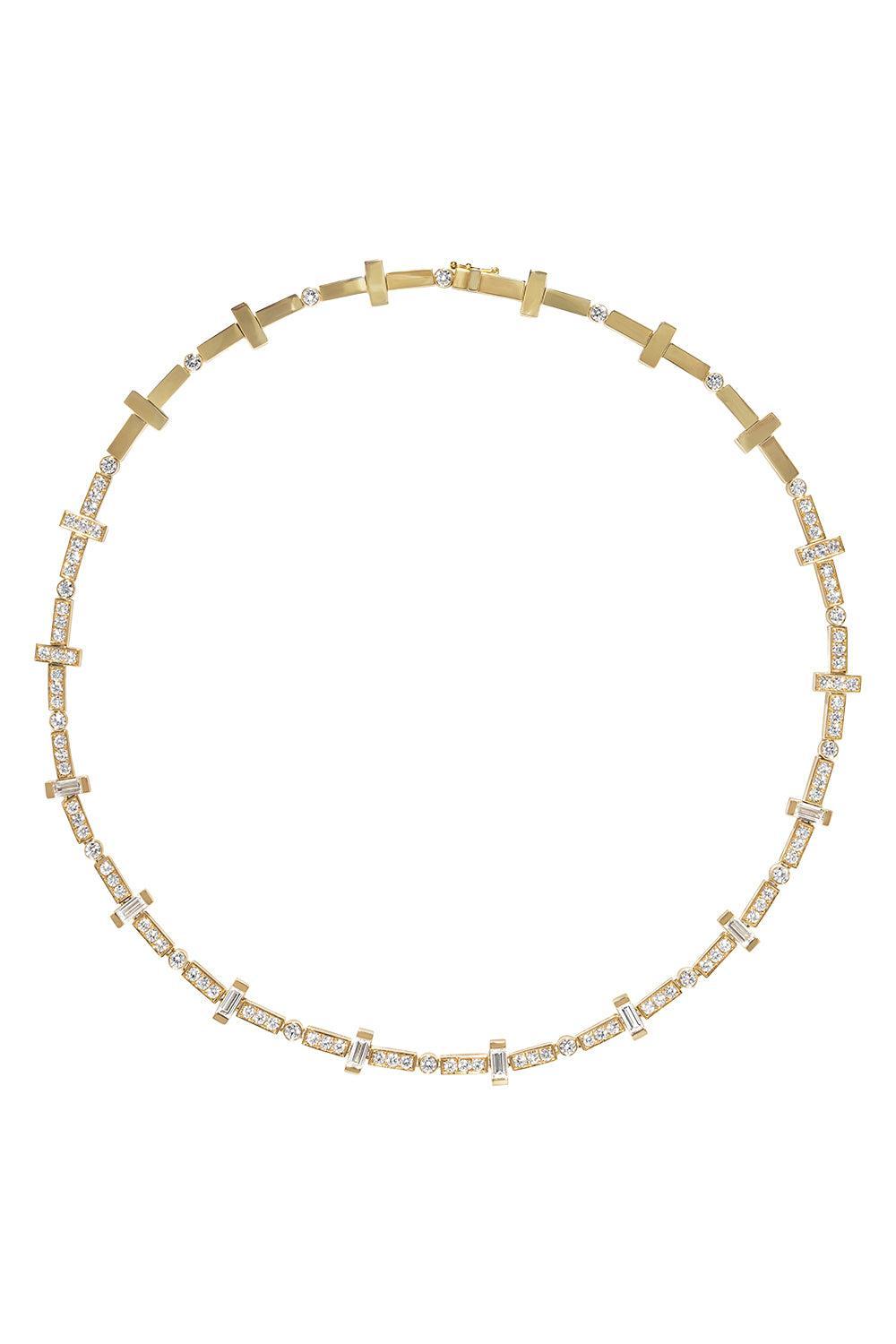 Diamond Scattered Bar Tennis Necklace-YELLOW GOLD-15.75-JEWELRYFINE JEWELNECKLACE O-AZLEE