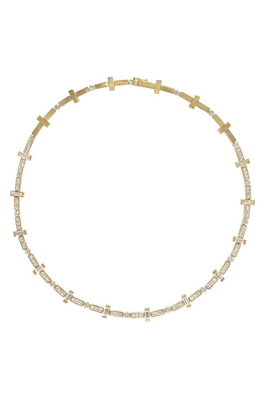 Diamond Scattered Bar Tennis Necklace-YELLOW GOLD-15.75-JEWELRYFINE JEWELNECKLACE O-AZLEE