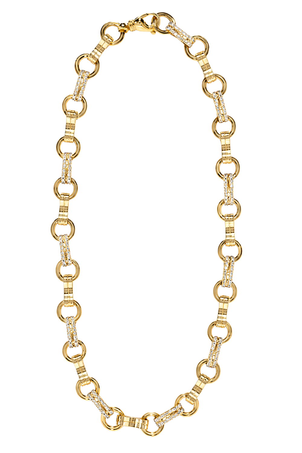 Diamond Alternating Robust Motif Necklace-YELLOW GOLD-16-JEWELRYFINE JEWELNECKLACE O-AZLEE