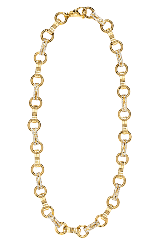 Diamond Alternating Robust Motif Necklace-YELLOW GOLD-16-JEWELRYFINE JEWELNECKLACE O-AZLEE
