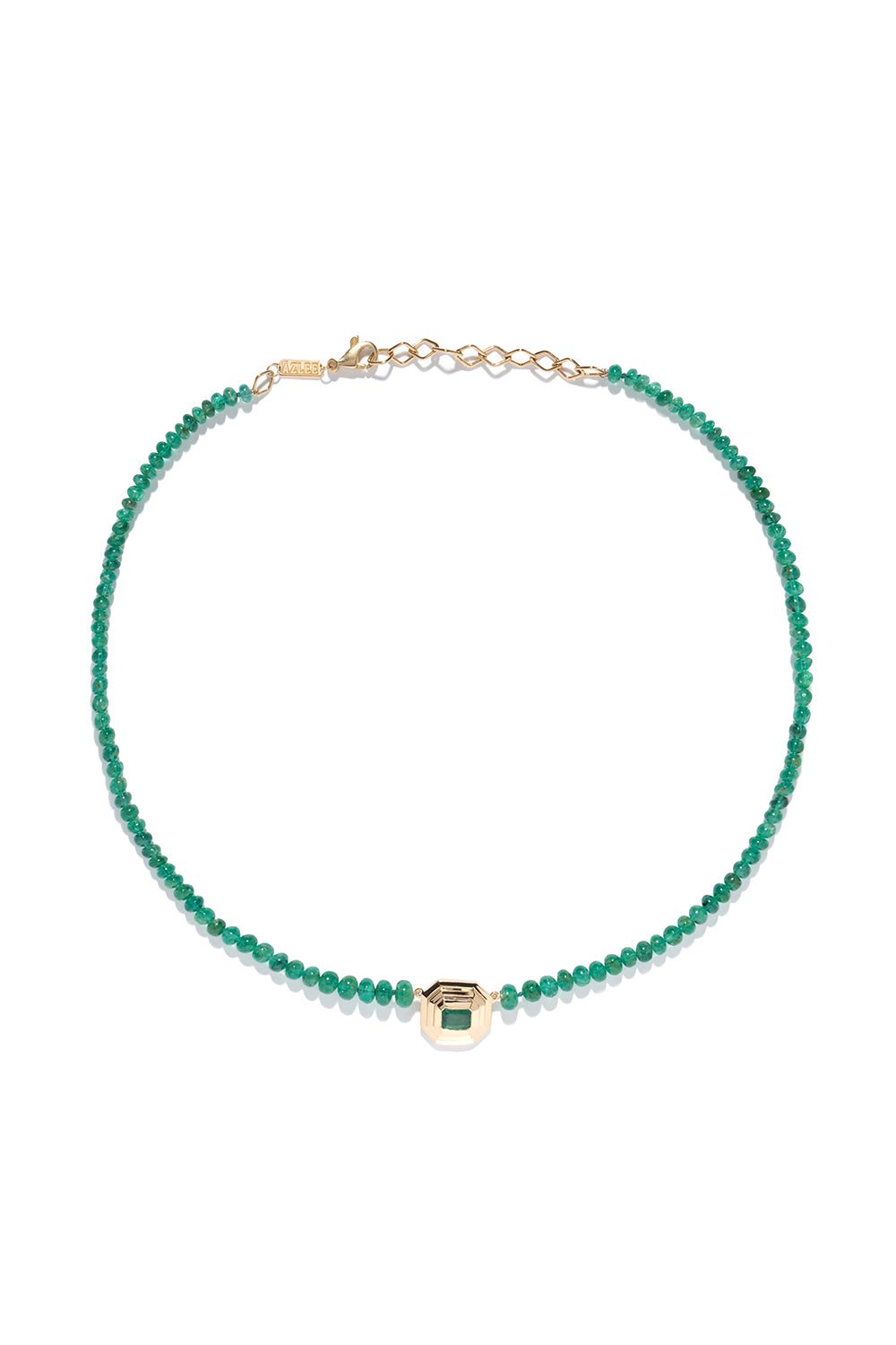 AZLEE-Emerald Bead Staircase Necklace-YELLOW GOLD