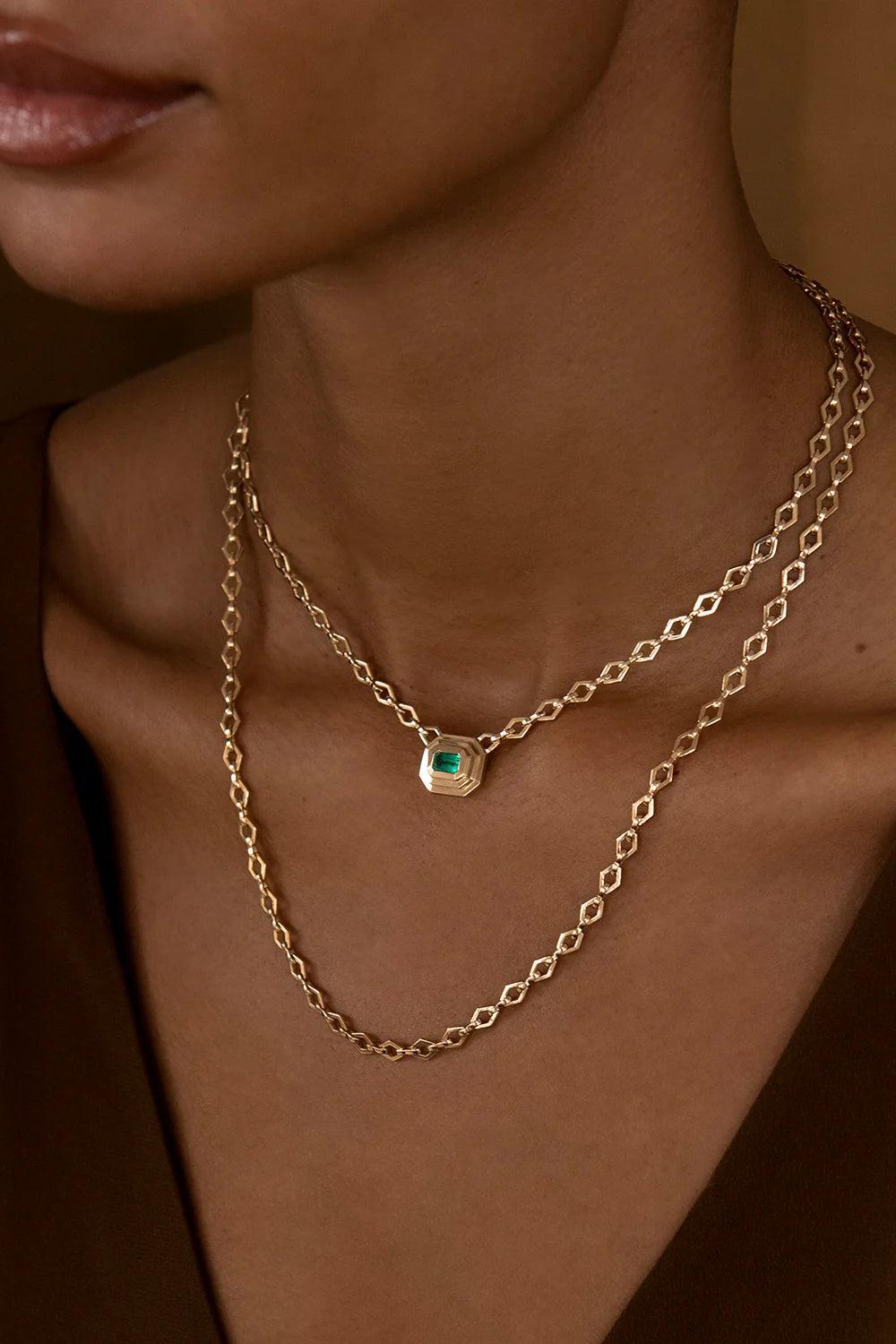 Emerald Staircase Medium Chain Necklace-YELLOW GOLD-JEWELRYFINE JEWELNECKLACE O-AZLEE