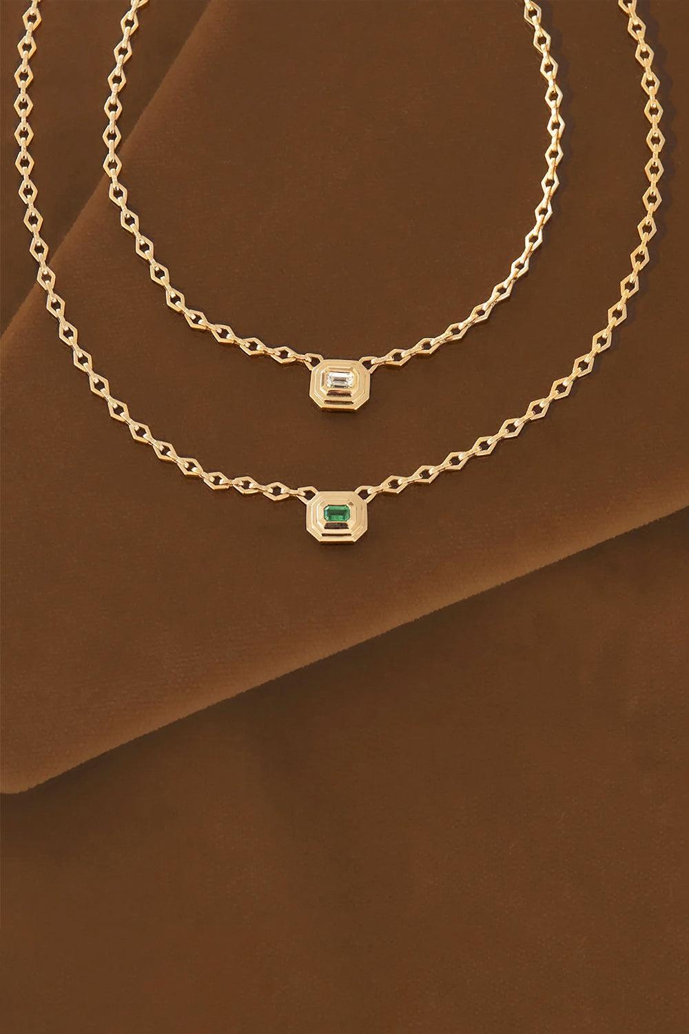 Emerald Staircase Medium Chain Necklace-YELLOW GOLD-JEWELRYFINE JEWELNECKLACE O-AZLEE