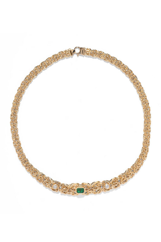 AZLEE-Empress Emerald Diamond Necklace-YELLOW GOLD