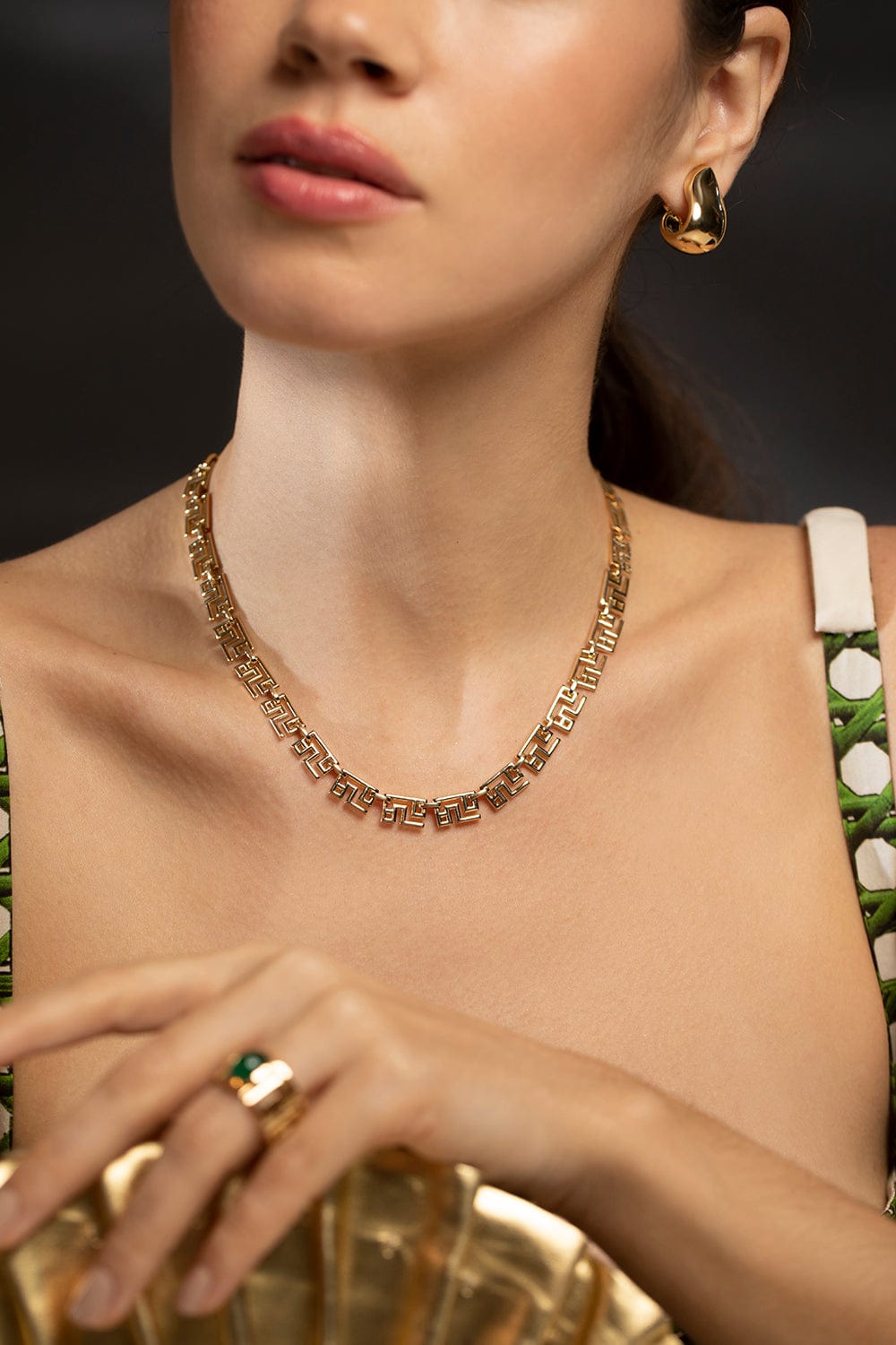 AZLEE-Greek Pattern Chain Necklace-YELLOW GOLD