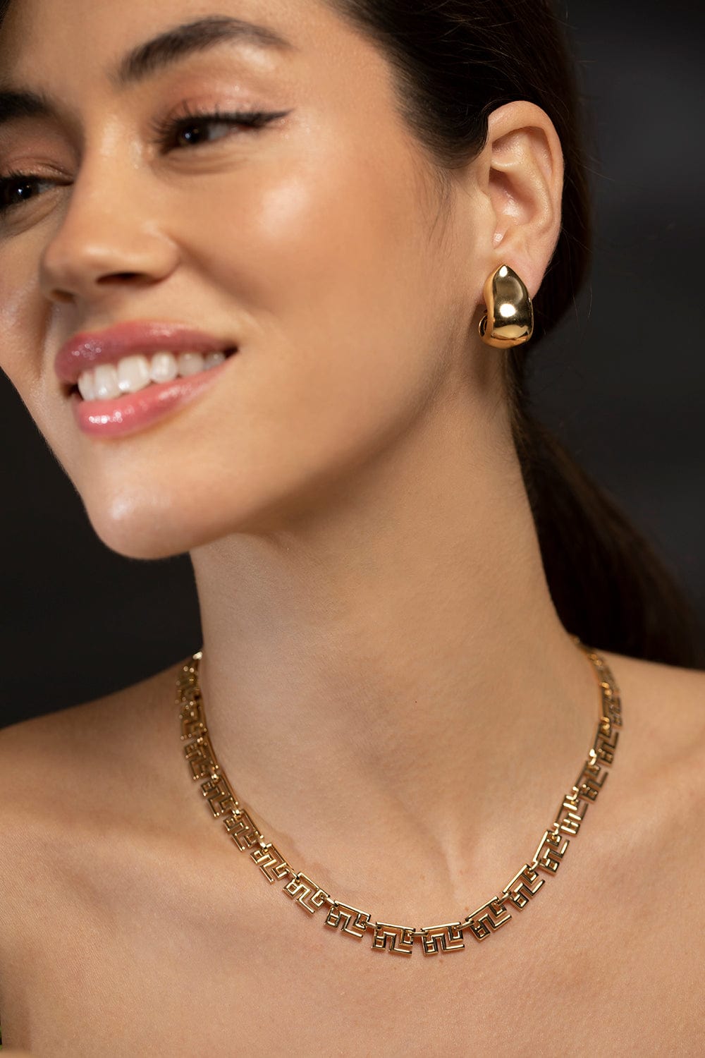 AZLEE-Greek Pattern Chain Necklace-YELLOW GOLD