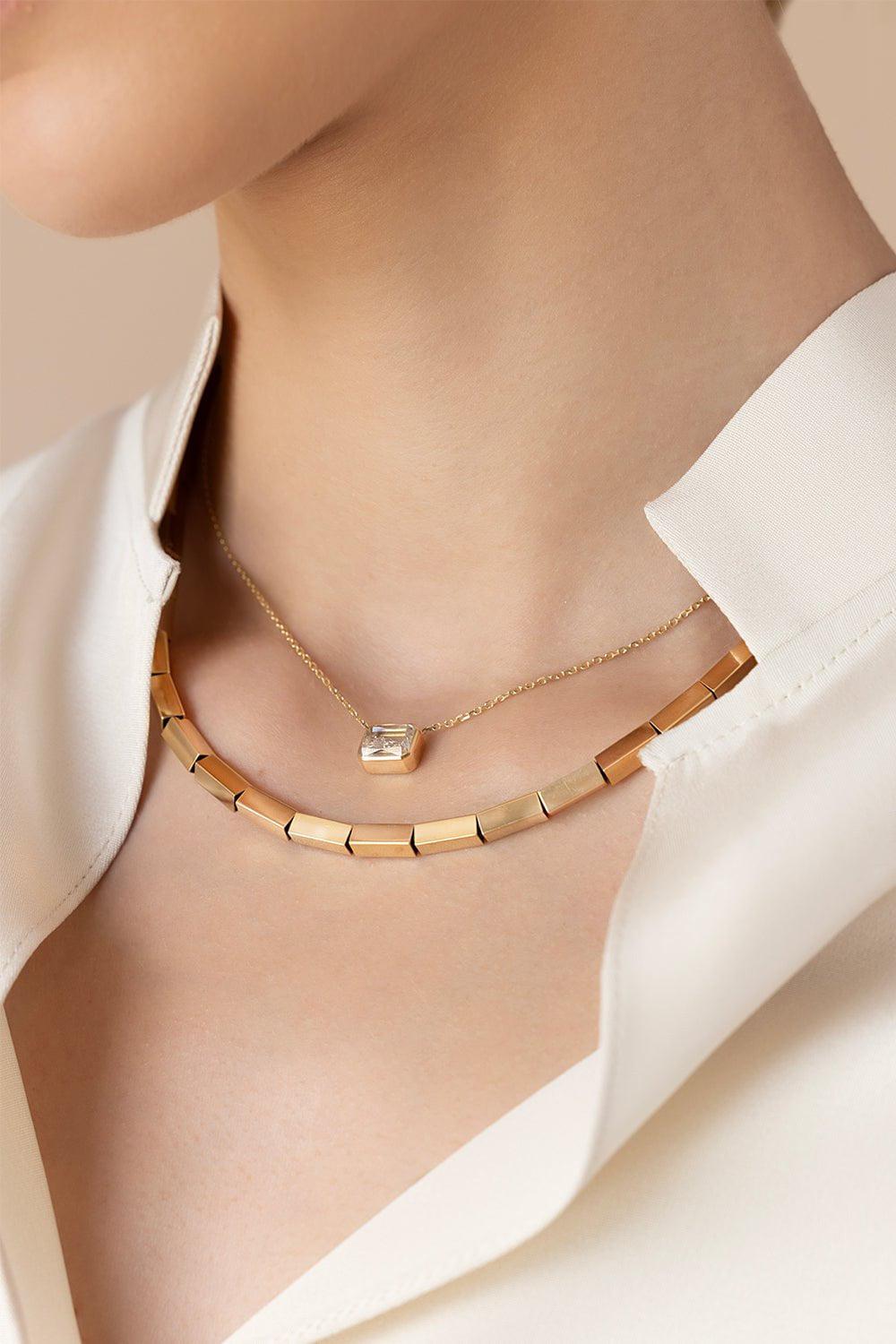 AZLEE-Large Gold Bar Necklace-YELLOW GOLD