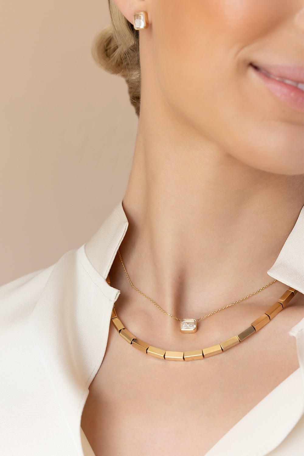 AZLEE-Large Gold Bar Necklace-YELLOW GOLD