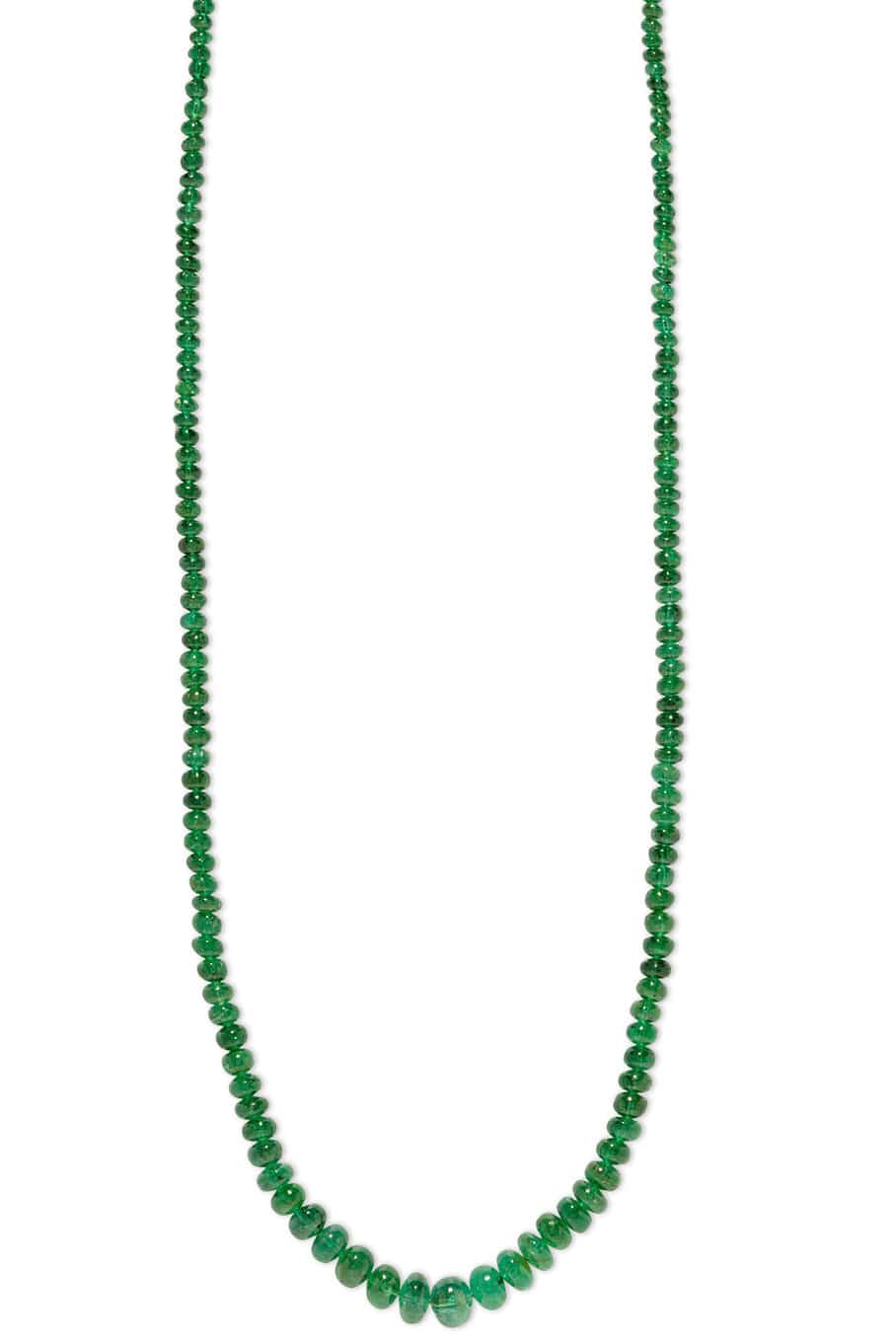 AZLEE-Rich Emerald Bead Necklace-YELLOW GOLD