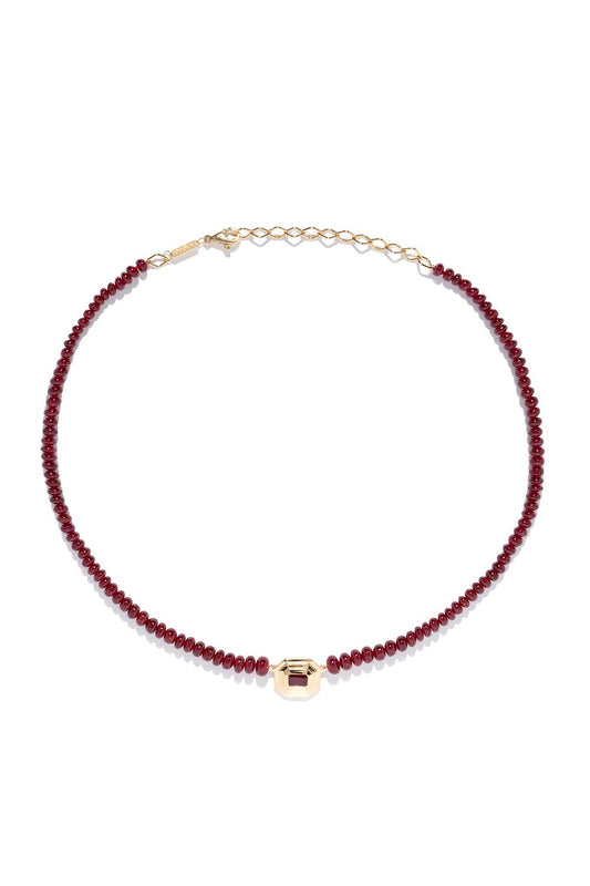 AZLEE-Ruby Bead Staircase Necklace-YELLOW GOLD