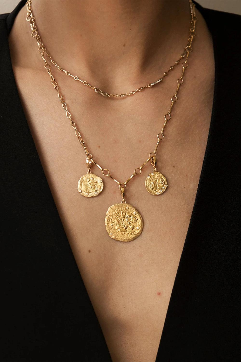 Diamond Of The Stars Leo Large Coin Charm-YELLOW GOLD-JEWELRYFINE JEWELPENDANT-AZLEE