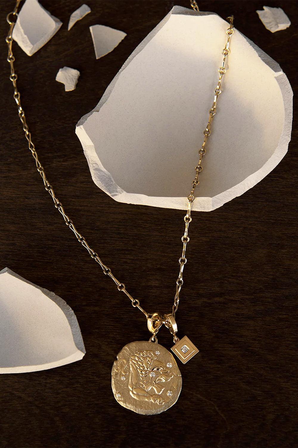 Diamond Of The Stars Leo Large Coin Charm-YELLOW GOLD-JEWELRYFINE JEWELPENDANT-AZLEE