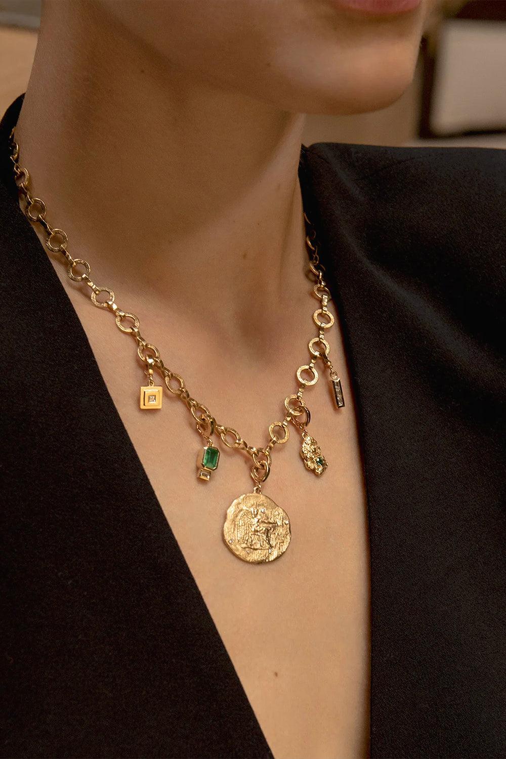 Diamond Of The Stars Virgo Large Coin Charm-YELLOW GOLD-JEWELRYFINE JEWELPENDANT-AZLEE