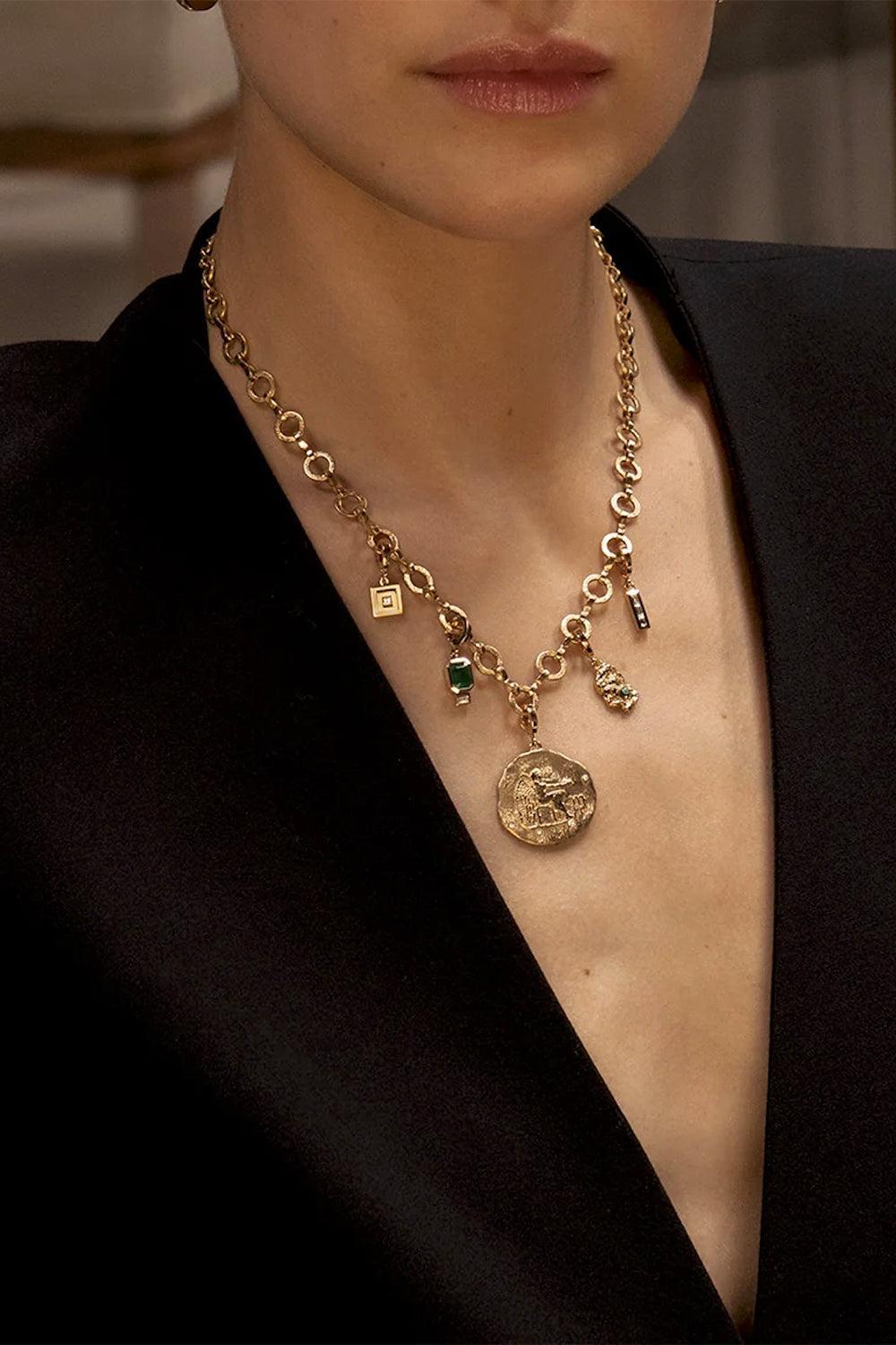 Diamond Of The Stars Virgo Large Coin Charm-YELLOW GOLD-JEWELRYFINE JEWELPENDANT-AZLEE